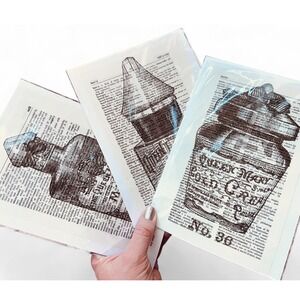 Apothecary‎ Beauty Potion Bottle Theme Upcycled Dictionary Art Prints Set 3 OOAK